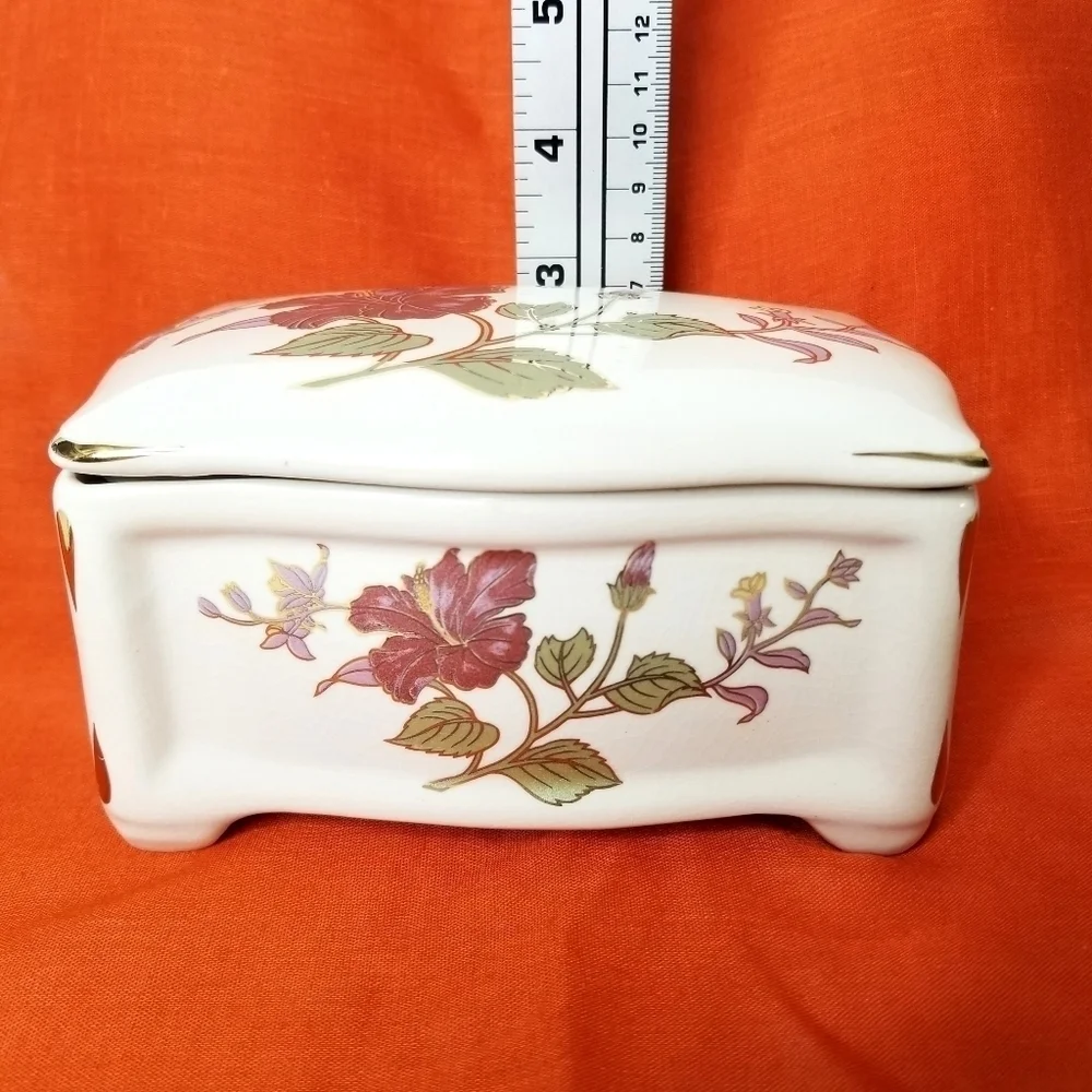 Vintage Colibri Porcelain White Floral Trinket Box, Jewelry Organization Box